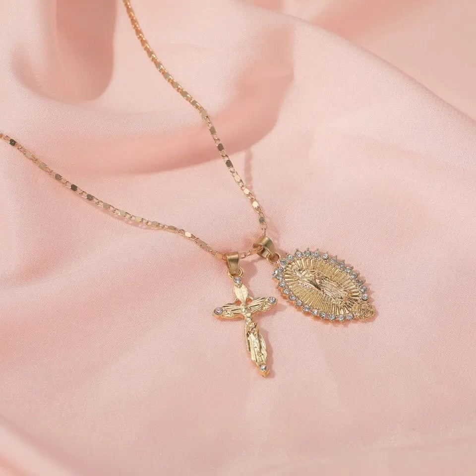 Virgin Mary Double Pendant Necklace