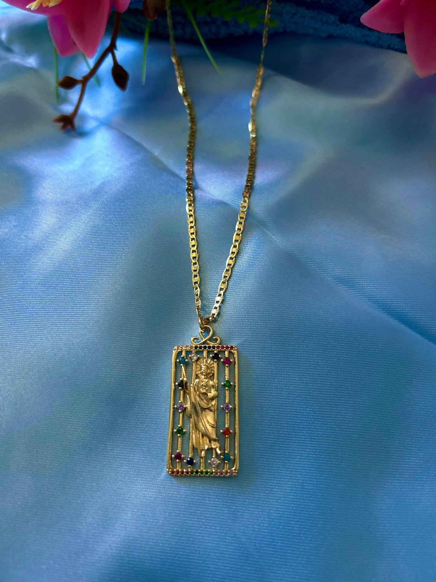 San Juditas Rectangle Pendant Necklace