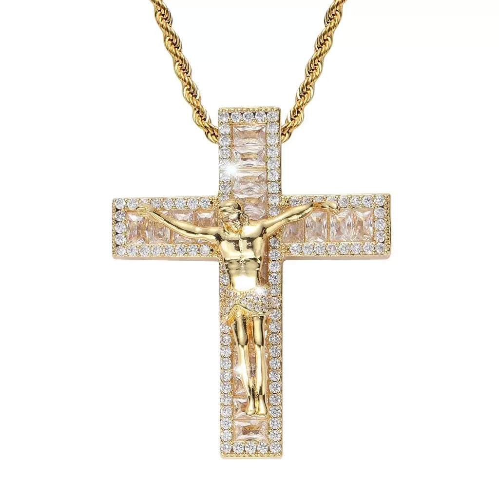 Jesus Cross Pendant Necklace 18k Gold plated