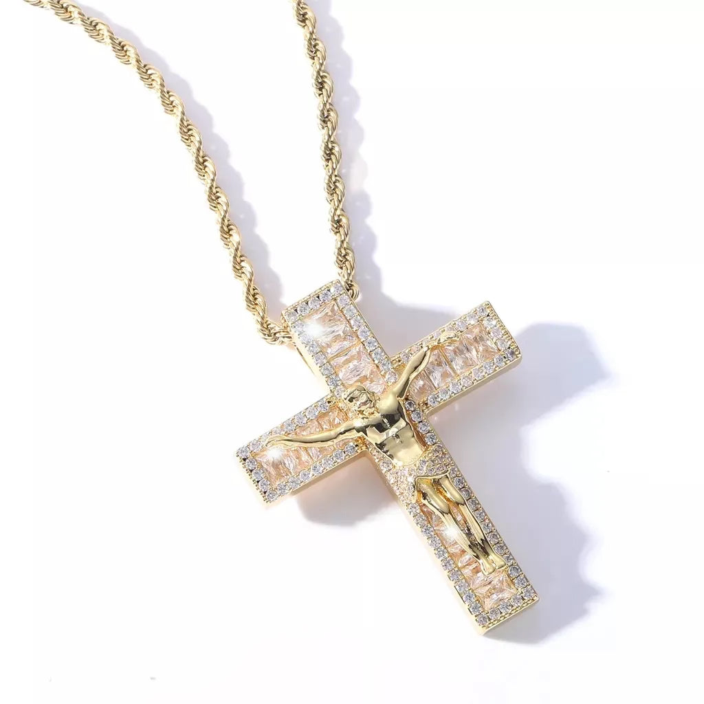 Jesus Cross Pendant Necklace 18k Gold plated